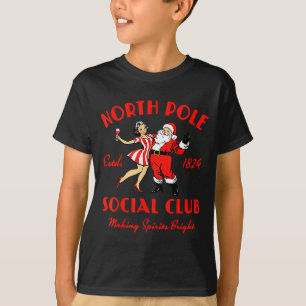 Vintage Santa And Lady Wine Scene North Le Social T-Shirt
