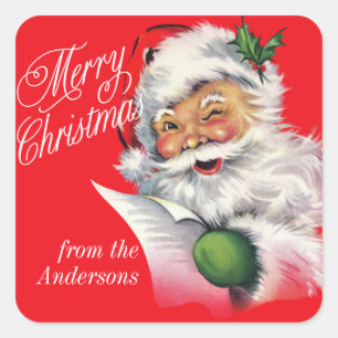 Vintage Santa And List Custom Christmas Sticker