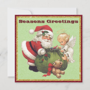 Vintage Santa and Little Angel Flat Christmas Card