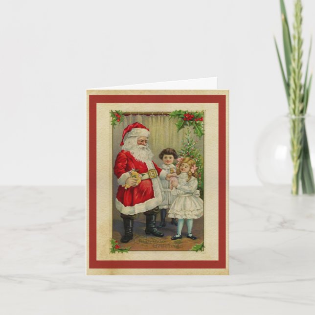 Vintage Santa and Little Girls Christmas Card (Front)