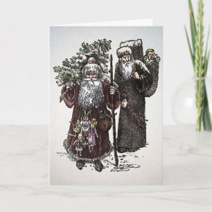 Vintage Santa and Pere Fouettard Christmas Card