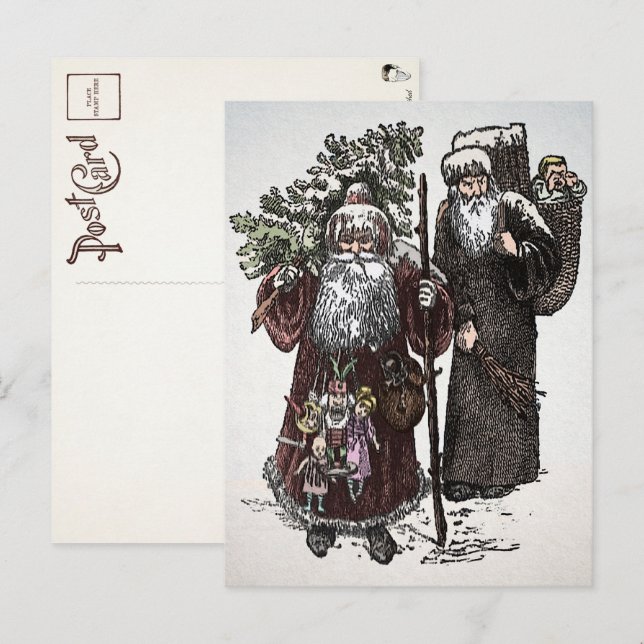 Vintage Santa and Pere Fouettard Postcard (Front/Back)