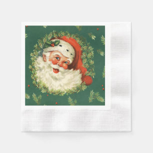Vintage Santa and Pine Wreath Coined Napkin