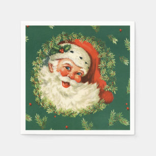 Vintage Santa and Pine Wreath Paper Napkin