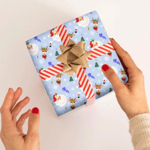 Vintage Santa And Reindeer Christmas  Wrapping Paper Sheet