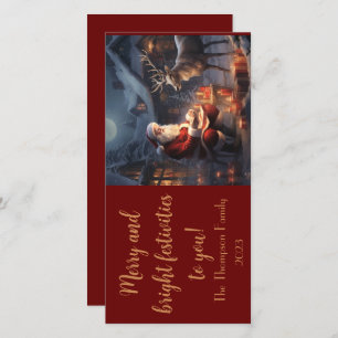 Vintage Santa and Reindeer Personalised Card