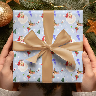 Vintage Santa And Reindeer Snowflake Pattern  Wrapping Paper
