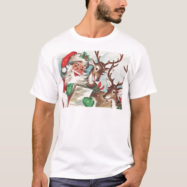 Vintage Santa and Reindeer T-Shirt (Front)