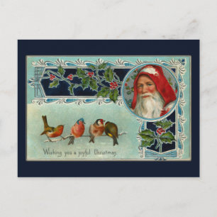 Vintage Santa and Snowbirds Postcard