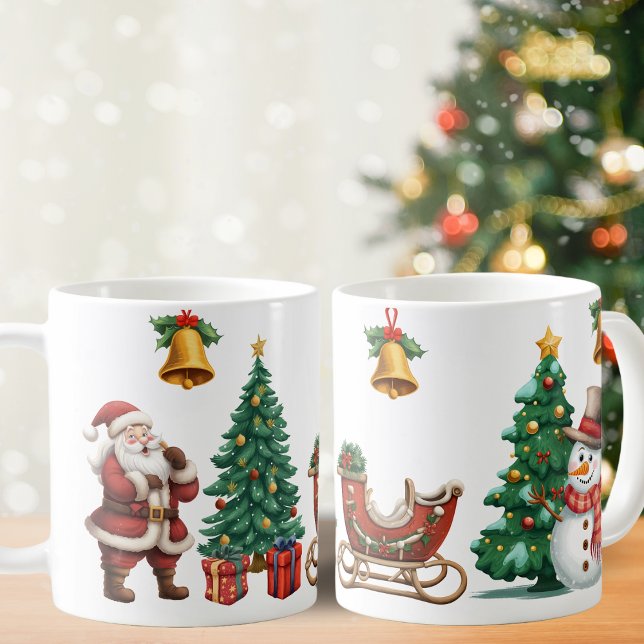 Vintage Santa and snowman, festive Christmas  Coffee Mug (Creator Uploaded)