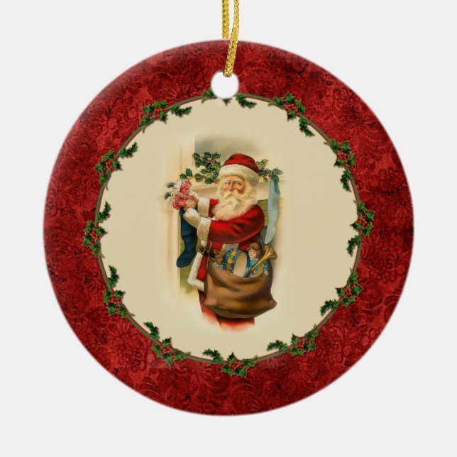 Vintage Santa and Stockings Ornament (Front)