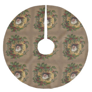Vintage Santa Antique Holly Christmas Brushed Polyester Tree Skirt