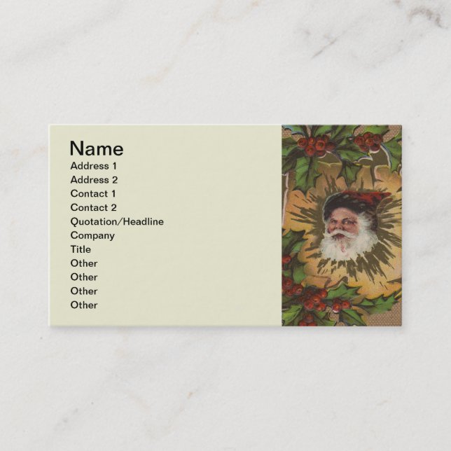 Vintage Santa Antique Holly Christmas Business Card (Front)