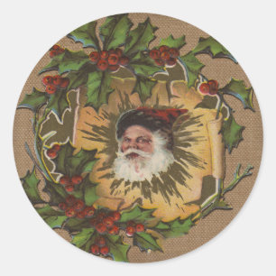 Vintage Santa Antique Holly Christmas Classic Round Sticker