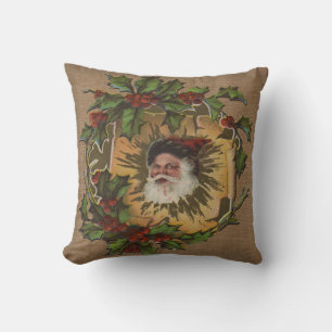 Vintage Santa Antique Holly Christmas Cushion