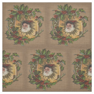 Vintage Santa Antique Holly Christmas Fabric