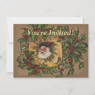 Vintage Santa Antique Holly Christmas Invitation