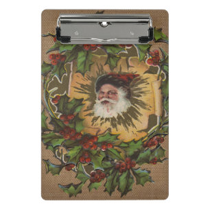 Vintage Santa Antique Holly Christmas Mini Clipboard