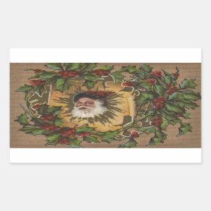 Vintage Santa Antique Holly Christmas Rectangular Sticker