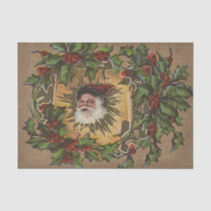 Vintage Santa Antique Holly Christmas Tissue Paper