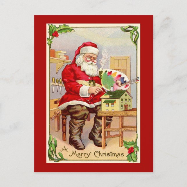 Vintage Santa Artist Christmas Holiday Postcard (Front)