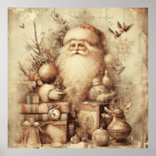 Vintage Santa Artwork. Sepia toned art Poster
