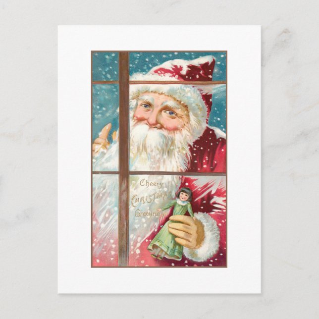 Vintage Santa at Snowy Window Postcard (Front)