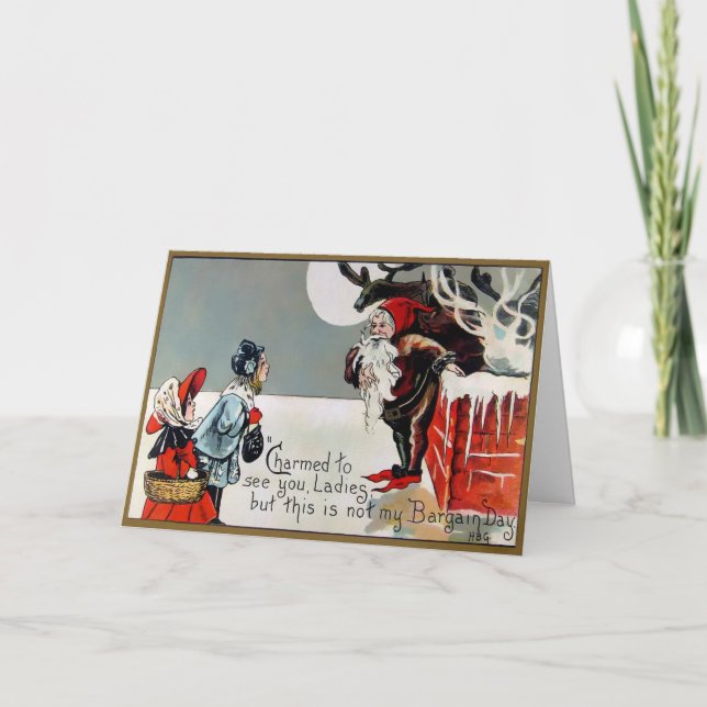 Vintage Santa Bargain Day Holiday Card (Front)