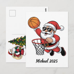 Vintage Santa Basketball Christmas 2025 Postcard