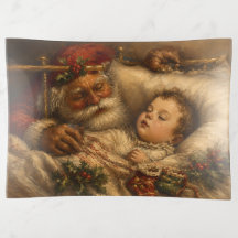 Vintage Santa Bedtime Christmas Oil Painting
