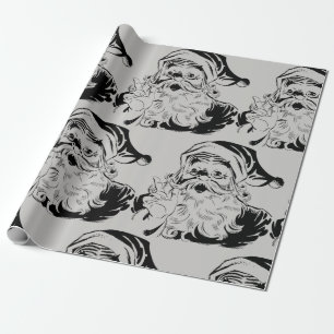 Vintage Santa Black & Grey Christmas Wrapping Paper