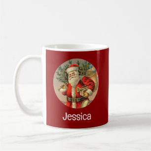 Vintage Santa Bringing Presents and Christmas Tree Coffee Mug