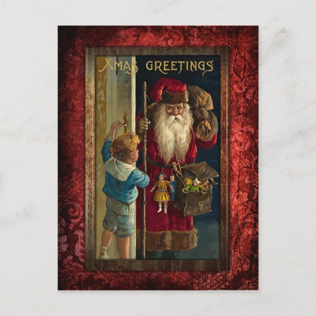 Vintage Santa Bringing Toys Holiday Postcard (Front)