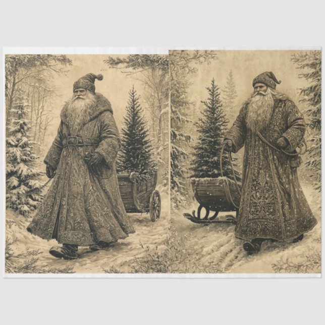 Vintage Santa - browns/beiges Tissue Paper (Front)