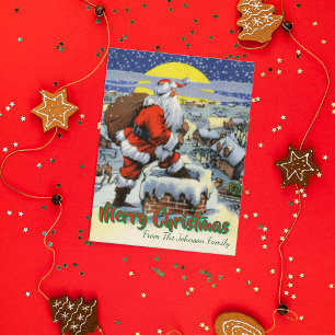 Vintage Santa by Chimney Christmas Holiday Postcard