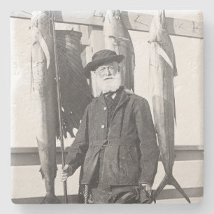 Vintage Santa Can Fish Christmas Stone Coaster