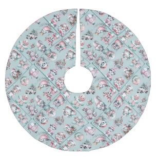 Vintage Santa & Candy Cane Holiday Brushed Polyester Tree Skirt
