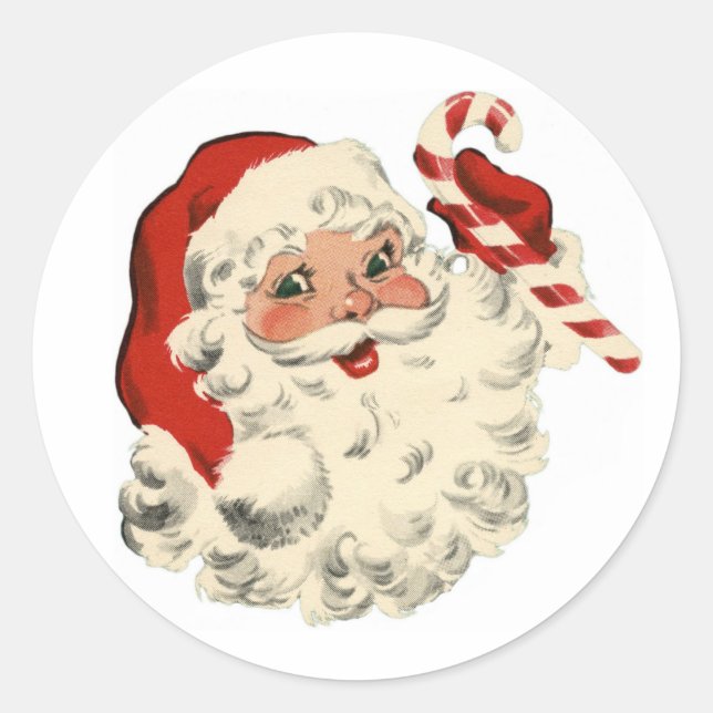 Vintage Santa Candy Cane Holiday Sticker (Front)