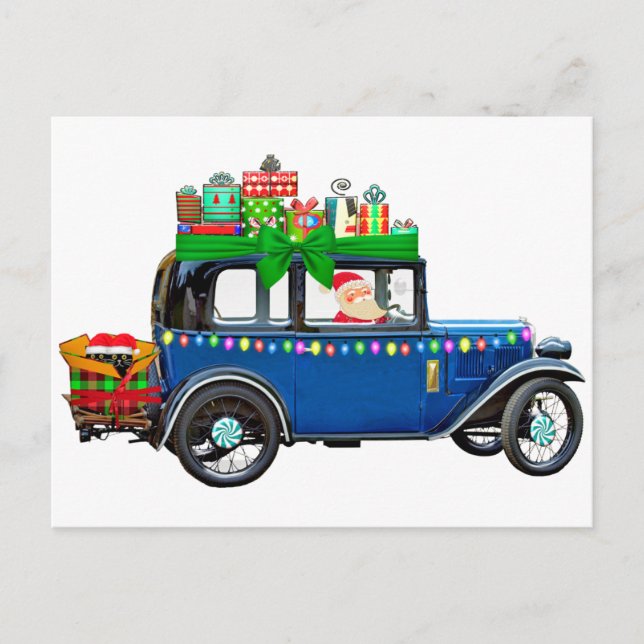 Vintage Santa Car and Gifts Postcard (Front)