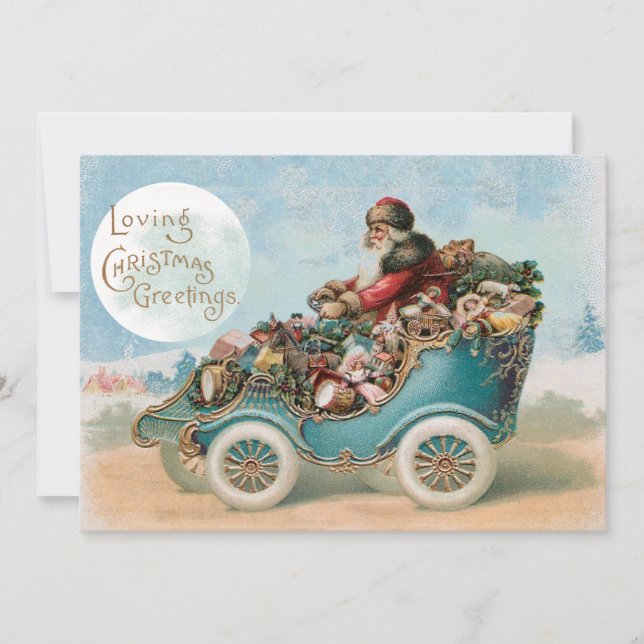 Vintage Santa Car Christmas Greetings Automobile  Holiday Card (Front)