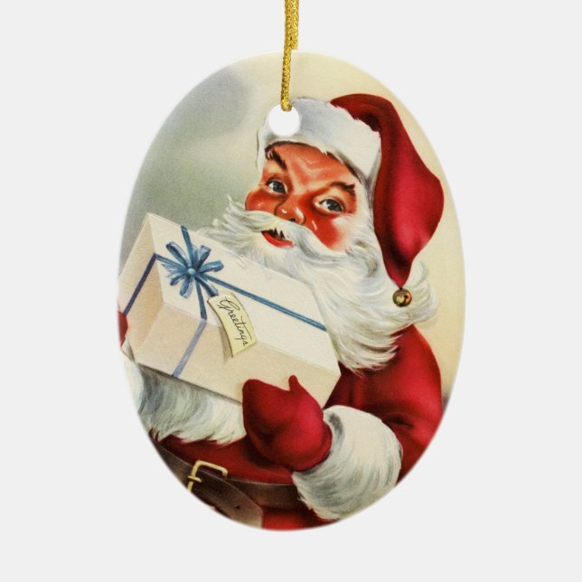 Vintage Santa Ceramic Tree Decoration (Front)