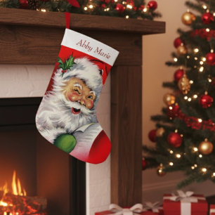 Vintage Santa Checking His List Personalised Large Christmas Stocking