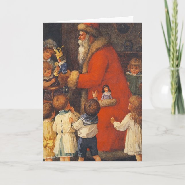 Vintage Santa Children & Toys Christmas Card (Front)