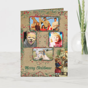Vintage Santa Christmas 4 Photos Card