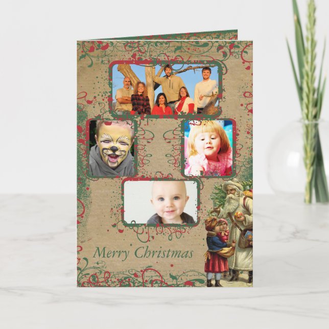 Vintage Santa Christmas 4 Photos Card (Front)