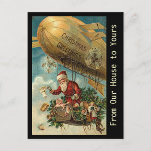 Vintage Santa Christmas Blimp - postcard