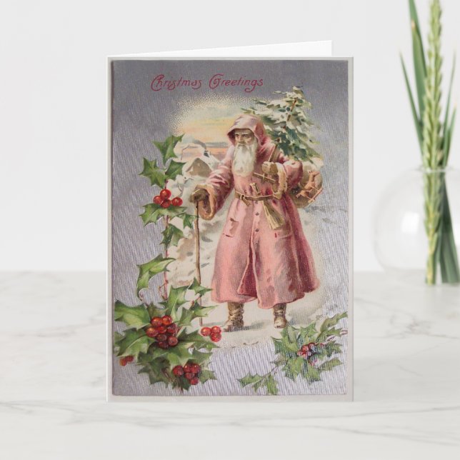 Vintage Santa Christmas Card, Customise It Holiday Card (Front)