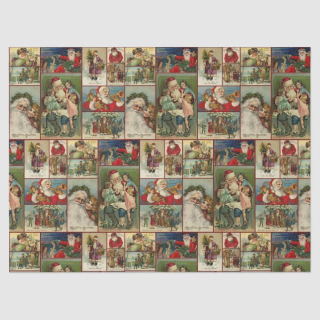Vintage Santa Christmas Card Design Tissue Paper (Front)