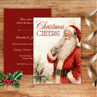 Vintage Santa Christmas Cheers Party Invitation