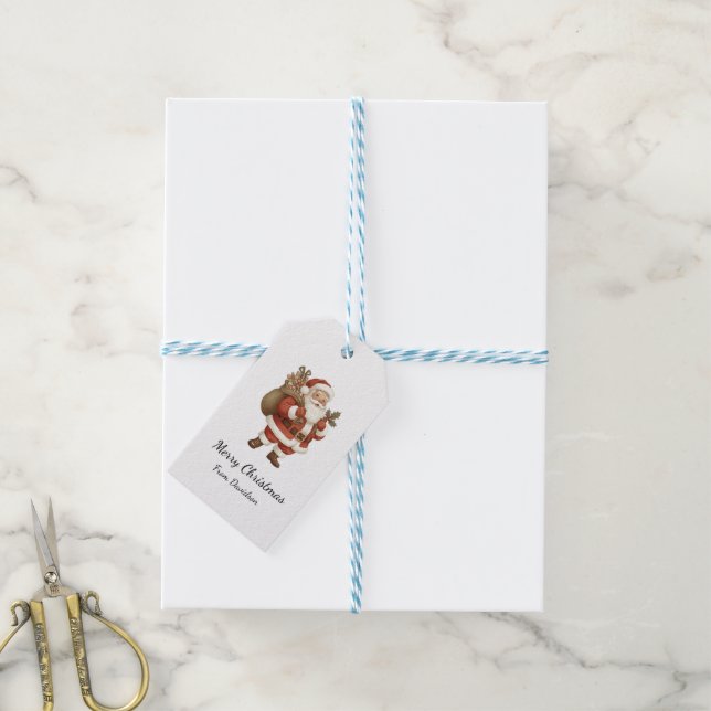 Vintage Santa Christmas Gift Tag (With Twine)